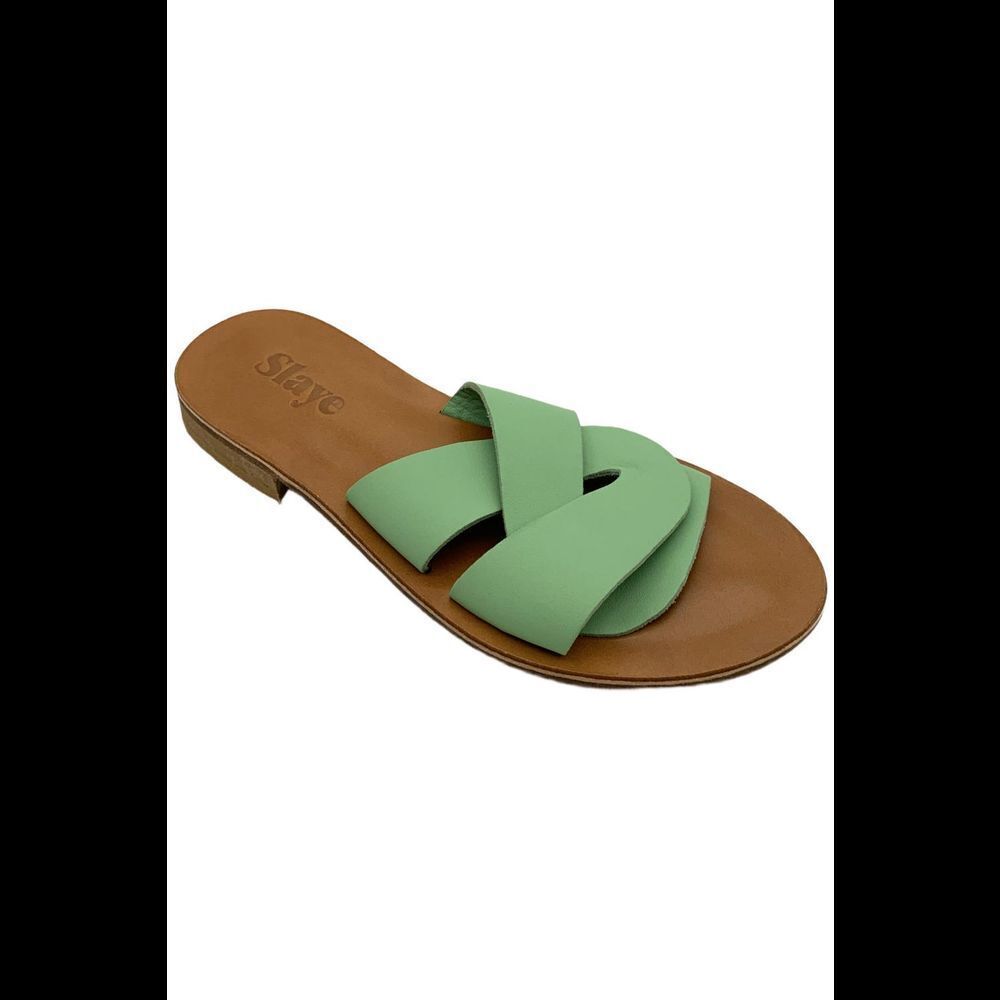 Slaye Women's Maya Slip-On Leather Slide Sandal Green - Medium